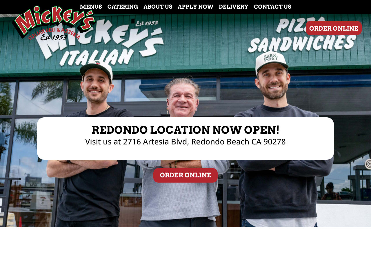 Mickey's Deli website homepage